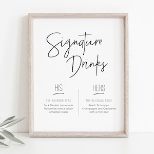 Signature Drinks Sign, Printable Signature Drinks Sign, Drinks Menu, Wedding Sign, Instant Download, Edit with TEMPLETT, WLP-PEN 4441 image 1
