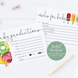 Popsicle Baby Shower Advice Card, Icecream Baby Shower, Baby Predictions Card, Wishes for Baby Card, Summer, TEMPLETT, WLP-POP 4064