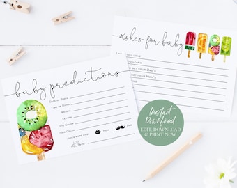 Popsicle Baby Shower Advice Card, Icecream Baby Shower, Baby Predictions Card, Wishes for Baby Card, Summer, TEMPLETT, WLP-POP 4064