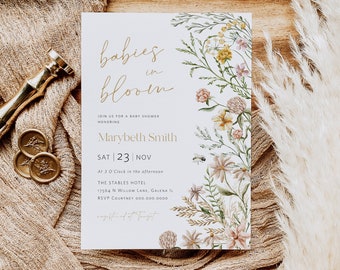 Babies in Bloom Invitation, Wildflower Babies in Bloom Invitation Template, Twins Baby Shower Invite, Edit with TEMPLETT, WLP-FWI 7290