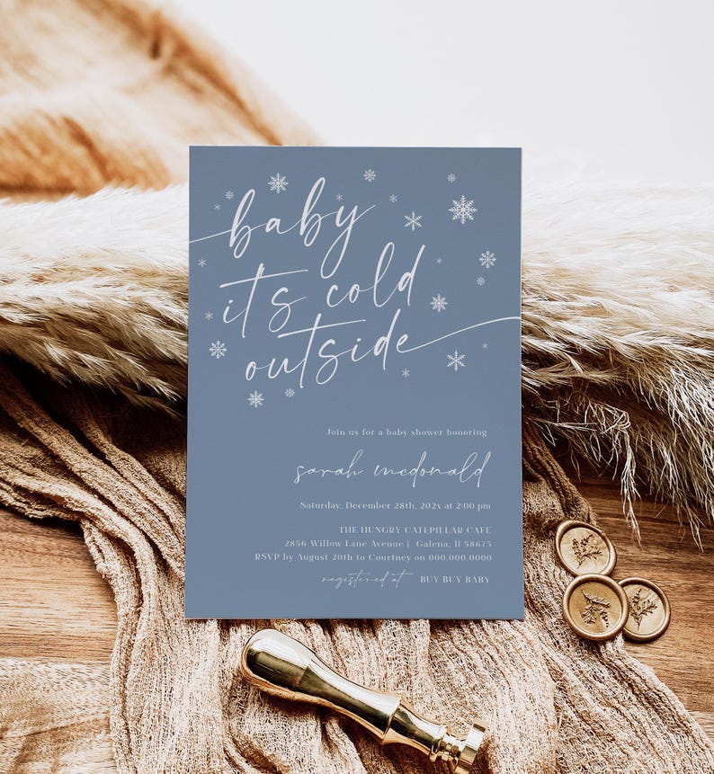 Winter Baby Shower Invitation, Baby It's Cold Outside Invitation, Modern Blue Baby Shower, Winter Wonderland Invite, TEMPLETT, WLP-WWL 7766 bild 4