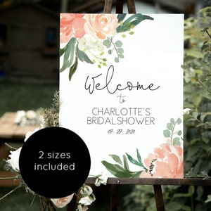 Welcome Sign Poster, Shower Welcome Sign, Peach Floral Welcome Sign Template, Instant Download, Edit with TEMPLETT, WLP-PEA 1462