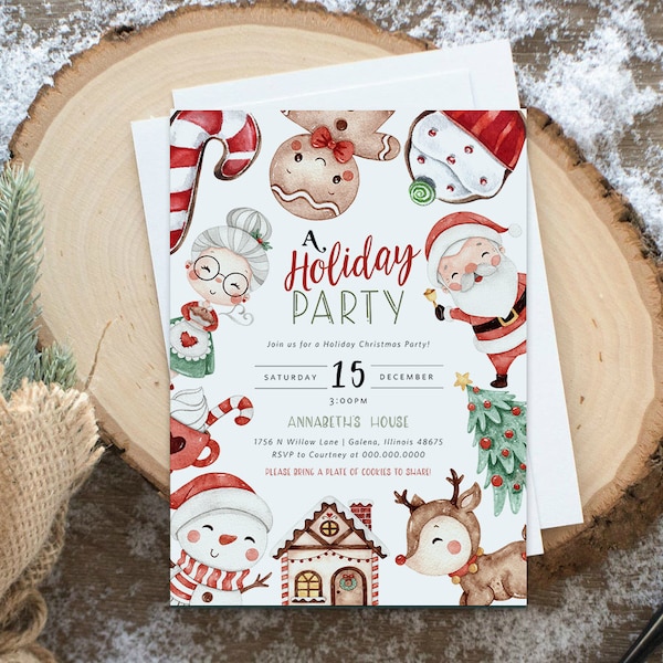 Christmas Party Invitation, Kids Christmas House Party Invitation Template, Holiday Party Invitation, Edit with TEMPLETT, WLP-RCO 4475