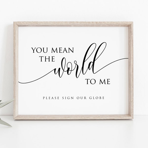 Wedding Globe Guestbook Sign, Wedding Globe Sign, You mean the world to us sign, 8x10, Instant Download, Edit with TEMPLETT, WLP-SOU 1408