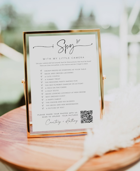 I Spy Wedding Game, Minimalist, Reception Game, Wedding Photo Hunt Game, Wedding QR Code, Fun Games, Edit with Templett, WLP-PAL 7470