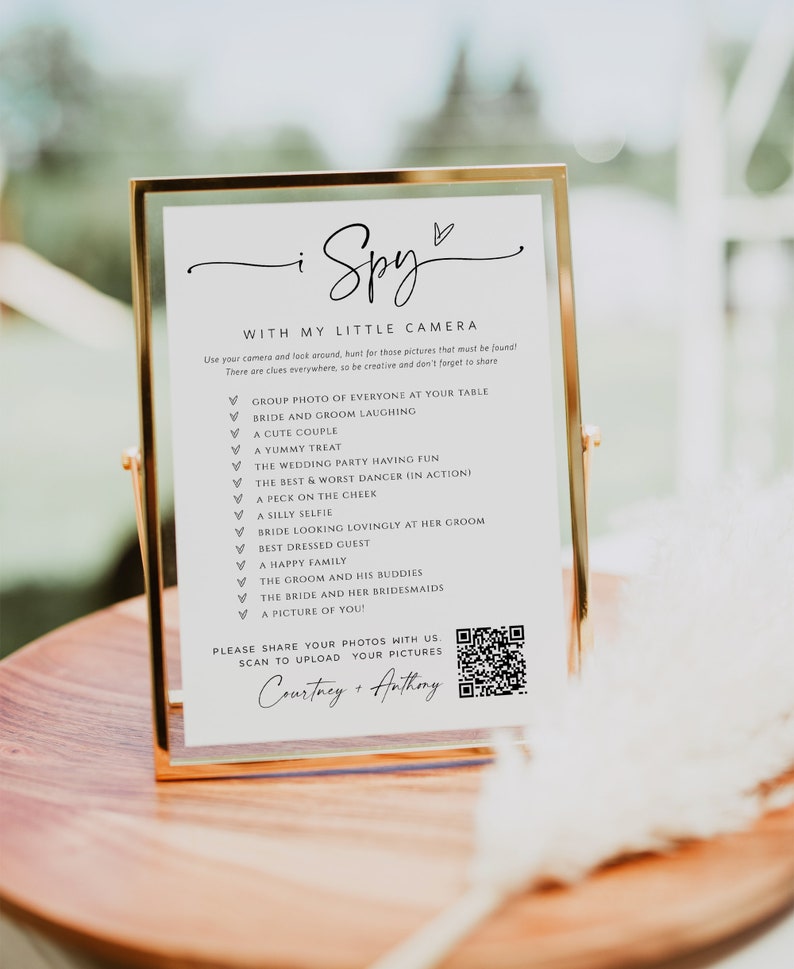 I Spy Wedding Game, Minimalist, Reception Game, Wedding Photo Hunt Game, Wedding QR Code, Fun Games, Edit with Templett, WLP-PAL 7470 image 1