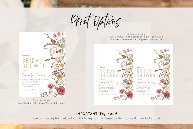 Boho Bridal Shower Invitation, Bohemian Invitation, Wildflower Bridal Shower Invitation, Instant Download, Edit with TEMPLETT, WLP-WIL 4380 image 4