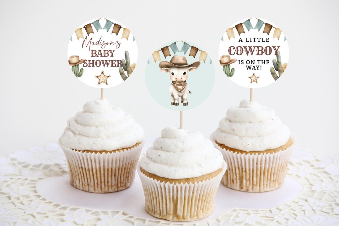 48pcs Cowboy Baby Shower Cupcake Toppers - My First Rodeo Decorations For Western Birthday Party