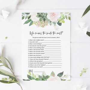 Succulent Who knows the Bride the Most Game, Greenery Bridal Shower Game, Printable How well do you know the Bride?,  TEMPLETT, WLP-SUC 2391