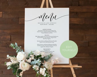 Wedding Menu Sign, Printable Wedding Menu Poster, Wedding Menu Board, Menu Sign, Edit with TEMPLETT, Instant Download, WLP SOU 872