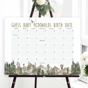 Mountains Baby Due Date Calendar, Baby Shower Game, Guess Baby's Birthday, Editable Baby Prediction, TEMPLETT, Due Date Game, WLP-PFO 4707