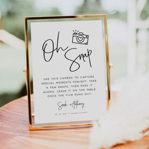 Wedding Disposable Camera Sign, Oh Snap Wedding Sign, Minimalist Wedding Sign, Edit with  TEMPLETT, WLP-PEN 5978
