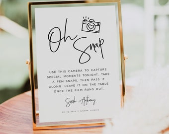 Wedding Disposable Camera Sign, Oh Snap Wedding Sign, Minimalist Wedding Sign, Edit with  TEMPLETT, WLP-PEN 5978