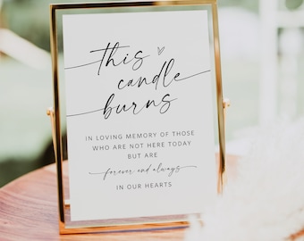 This Candle Burns Sign, In Loving Memory Sign, Calligraphy Memorial Table Sign, Wedding Table Sign, 8x10", TEMPLETT, WLP-LIN 7151