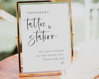 Minimalist Wedding Tattoo Sign, Temporary Tattoo Station Sign, Wedding Tattoo Favor Sign, Edit with TEMPLETT, WLP-SIL 7694
