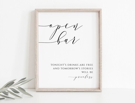 Open Bar Sign Wedding Bar Sign Printable Wedding Bar - Etsy