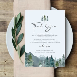 Wedding Thank You Note, Printable Thank You Card Template, Mountain Thank You Sign, Instant Download, Edit with TEMPLETT, WLP-MOU 5522