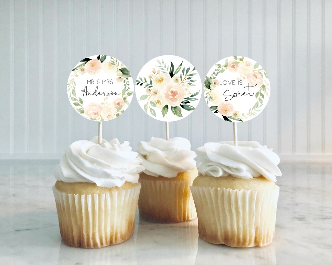 Blush Bridal Shower Cupcake Toppers, Printable Cupcake Toppers ...