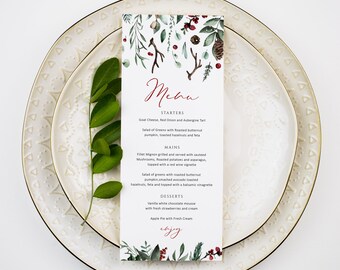 Christmas Menu, Christmas Menu Card, Printable Christmas Menu , 2 Sizes, Instant Download, Holiday Menu Card, TEMPLETT, WLP-CDR 3866