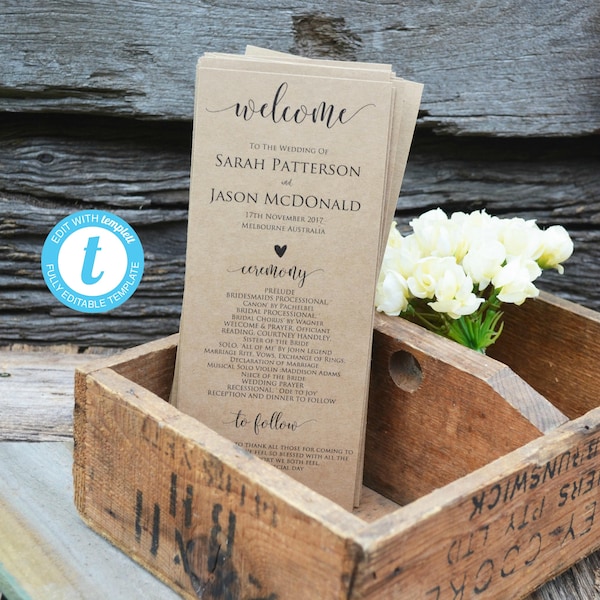Rustic Wedding Program Template - Etsy