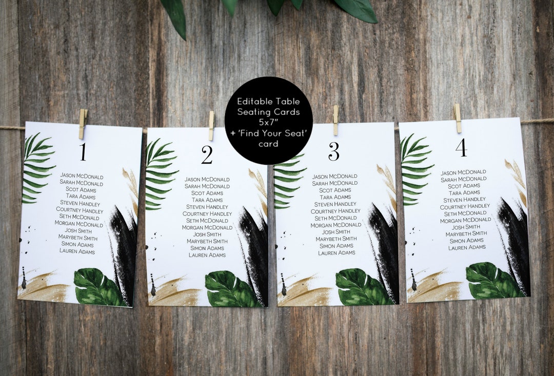 Printable Seating Chart Template, Tropical Seating Cards Printable ...
