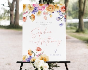 Floral Wedding Welcome Sign, Templett Welcome Poster, Printable Wedding Welcome, Wildflower Welcome sign, WLP-FLI 5592