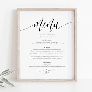 Bruiloft menu teken, afdrukbare kalligrafie menusjabloon, script menu teken, 8 x 10, bewerken met TEMPLETT, WLP-SOU 2532
