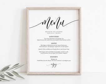 Menù per matrimonio, modello di menù calligrafico stampabile, menù con calligrafia, 8x10, modificabile con TEMPLETT, WLP-SOU 2532