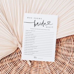 Minimalist Who knows the Bride the Most Game, Modern Bridal Shower Game, Printable How well do you know the Bride?, TEMPLETT, WLP-PAL 5717 image 2