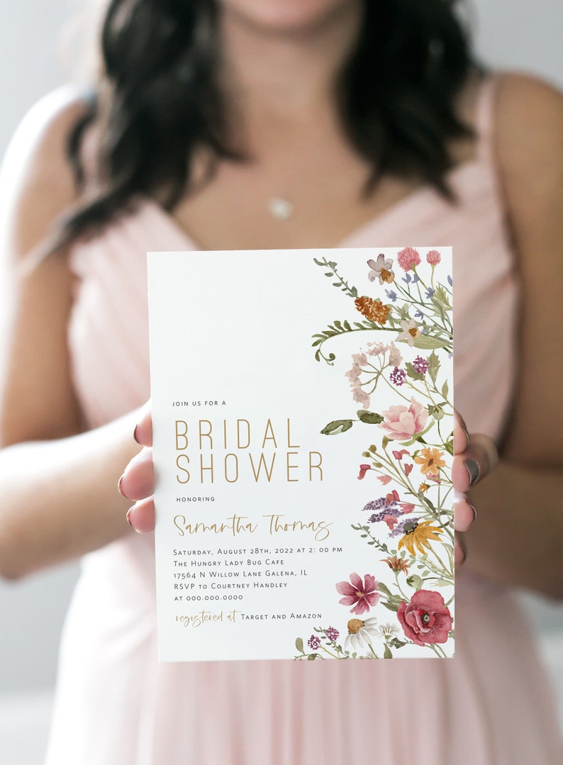 Boho Bridal Shower Invitation, Bohemian Invitation, Wildflower Bridal Shower Invitation, Instant Download, Edit with TEMPLETT, WLP-WIL 4380 image 1