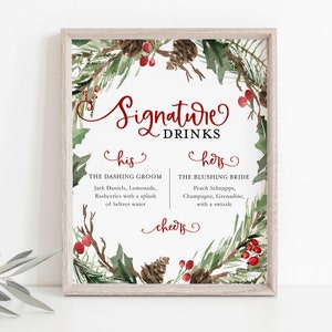 Christmas Signature Drinks Sign, Editable Signature Drinks Template, 8x10, Instant Download, Holiday, TEMPLETT, WLP-RCW 4358