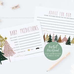 Tarjeta de consejos de baby shower de Navidad imprimible, plantilla de tarjeta de predicciones de bebé rubor, tarjeta de deseos para bebé, editar con TEMPLETT, WLP-PCH 3950