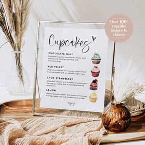 Cupcake Menu Sign, Editable Wedding Cupcake Sign Template, Wedding Dessert Sign, Cupcake Flavors Sign, Edit with TEMPLETT, WLP-SIL 7337