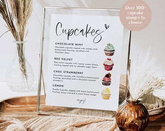 Cupcake Menu Sign, Editable Wedding Cupcake Sign Template, Wedding Dessert Sign, Cupcake Flavors Sign, Edit with TEMPLETT, WLP-SIL 7337