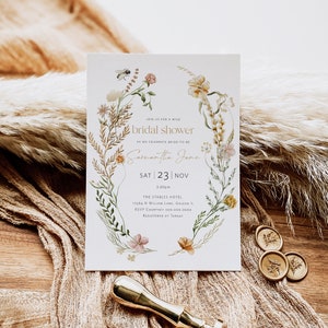 Boho Bridal Shower Invitation, Bohemian Invitation, Wildflower Bridal Shower Invitation, Instant Download, Edit with TEMPLETT, WLP-FWI 5196