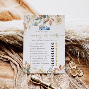 Printable Baby Shower Mommy or Daddy Game, Pumpkin Baby Shower Games, Editable Game Card, Fall BAby Shower, TEMPLETT, WLP-TPU 6020