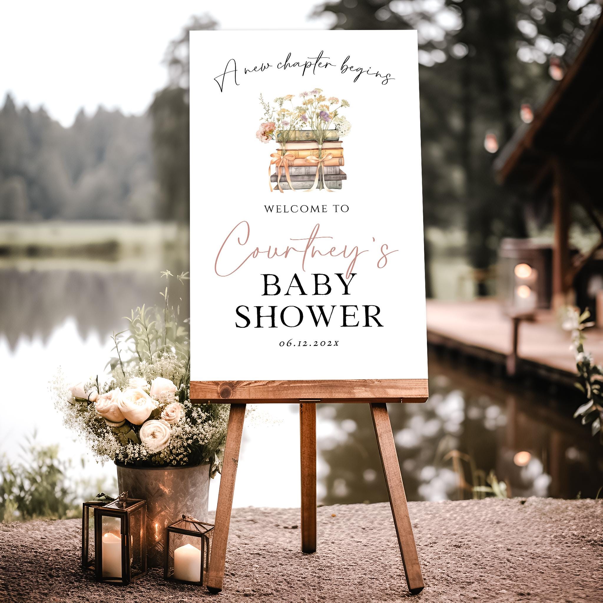 First Chapter Welcome Sign A New Chapter Begins Welcome Sign Poster, Storybook Baby Shower Welcome ...