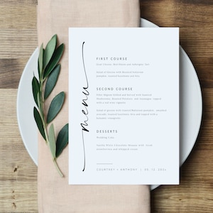 Wedding Menu Template, Printable Menu Card, 5x7 & 8x10 Wedding Menu Printable, Instant Download, Edit with TEMPLETT, WLP-LIN 7116