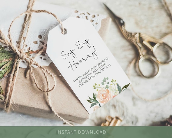 Sip Sip Hooray Tag, Printable Shower Favor Template, Bridal Shower Tag, 2"x3", Printable, Instant Download, Edit with TEMPLETT, WLP-PEA 861