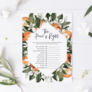 Citrus Price is Right Game, Fall Baby Shower Game, Printable The Price is Right, Orange Baby Shower Game, TEMPLETT, WLP-CIT 4209