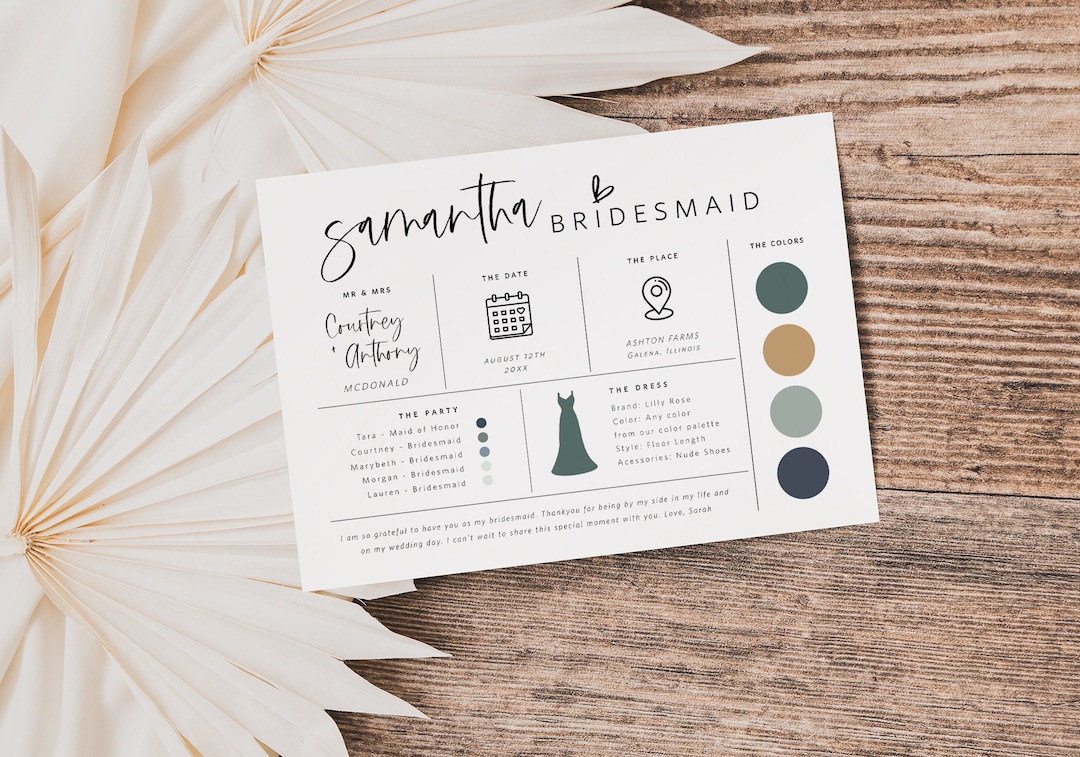 Editable Bridesmaid Information Card Bridal Party Information Template editable-bridesmaid-information-card-bridal-party-information-template