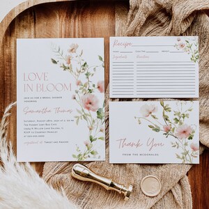 Love is in Bloom Invitation, Boho Bridal Shower Invitation Bundle, Wildflower Bridal Shower Invitation, Edit with TEMPLETT, WLP-PWI 7267