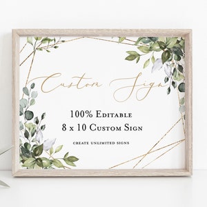 Greenery Custom Sign, Portrait and Landscape, Editable Sign Template, 8x10, Printable Shower Sign, Edit with TEMPLETT, WLP-GGE 2169 image 2