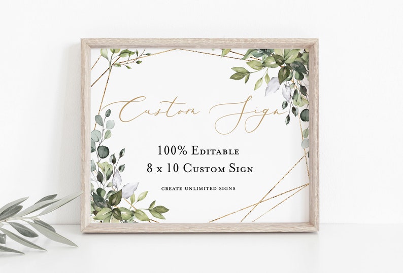 Greenery Custom Sign, Portrait and Landscape, Editable Sign Template, 8x10, Printable Shower Sign, Edit with TEMPLETT, WLP-GGE 2169 image 2