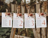 Fall Seating Chart Cards,  Autumn Seating Chart Wedding, Terracotta Seating Plan, Seating Template, Edit with TEMPLETT, WLP-AUO 7533