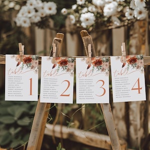 Fall Seating Chart Cards,  Autumn Seating Chart Wedding, Terracotta Seating Plan, Seating Template, Edit with TEMPLETT, WLP-AUO 7533