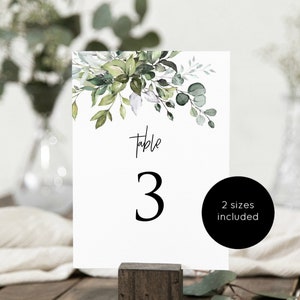 Printable Table Numbers, Greenery Table Numbers, 5x7, 4x6, Table Numbers Template, Edit with TEMPLETT, WLP-HER 1482