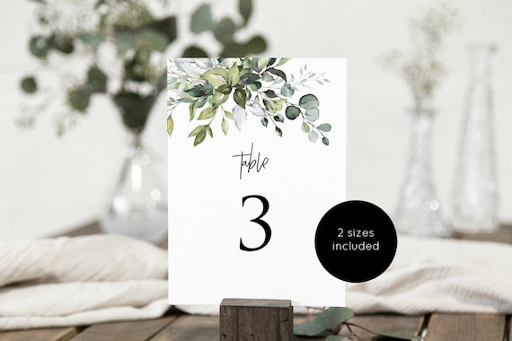 Printable Table Numbers, Greenery Table Numbers, 5x7, 4x6, Table Numbers Template, Edit with TEMPLETT, WLP-HER 1482