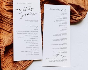 Minimalist Wedding Program, Templett Wedding Ceremony Program, Modern Wedding Program Template, Instant Download, WLP-LIN 7528