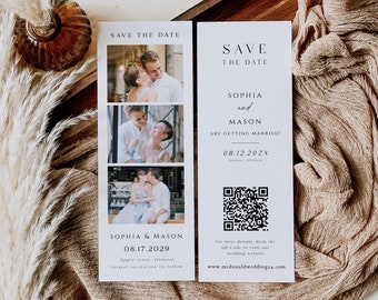 Photo Strip Save the Date, Editable Photo Booth Wedding Date Card, Modern Wedding Save the Date QR Code, Edit w Templett, WLP-SLI 7334